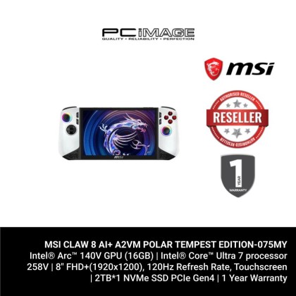 MSI CLAW 8 AI+ A2VM POLAR TEMPEST EDITION-075MY/COPILOT+ PC U7-258V/32GB LPDDR5/2TB SSD/INTEL ARC/FINGERPRINT SECURITY/8" FHD+ 120HZ/W11H/1YW/WHITE