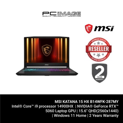 MSI KATANA 15 HX B14WFK-287MY I9-14900HX/16GB 5600MHZ(8+8)/1TB SSD/RTX5060 8GB/15.6" QHD 165HZ/W11H/2YW/BLACK