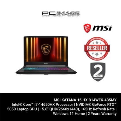 MSI KATANA 15 HX B14WEK-435MY 15.6" Gaming Laptop (i7-14650HX, 16GB DDR5, 512GB SSD, RTX5050 8GB, 15.6" QHD 165Hz, Win11H, 2YW)