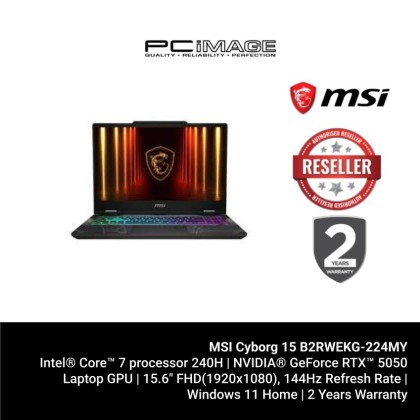 MSI Cyborg 15 B2RWEKG-224MY 15.6" Gaming Laptop (C7-240H, 16GB DDR5, 512GB SSD, GeForce RTX5050 8GB, 15.6" FHD 144Hz, Win11H, 2YW) MSI Cyborg 15 B2RWEKG-224MY 15.6" Gaming Laptop (C7-240H, 16GB DDR5, 512GB SSD, GeForce RTX5050 8GB, 15.6" FHD 144Hz, Win11H, 2YW)