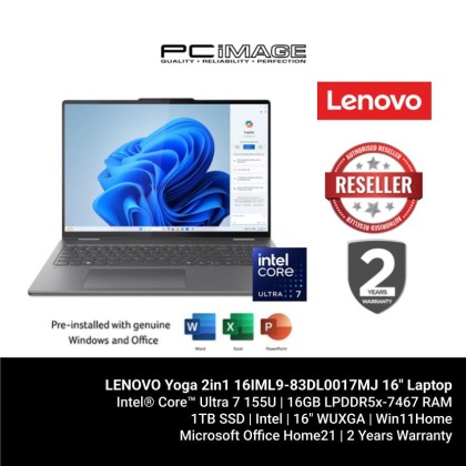 LENOVO Yoga 2in1 16IML9-83DL0017MJ 16" Laptop Storm Grey (U7-155U, 16GB LPDDR5X, 1TB SSD, Intel, 16" WUXGA IPS, Win11H, OfficeHNS21, 2YW) LENOVO Yoga 2in1 16IML9-83DL0017MJ 16" Laptop Storm Grey (U7-155U, 16GB LPDDR5X, 1TB SSD, Intel, 16" WUXGA IPS, Win11H, OfficeHNS21, 2YW)