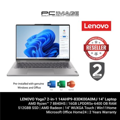 LENOVO Yoga7 2-in-1 14AHP9-83DK00A0MJ 14" Laptop Arctic Grey (R7-8840HS, 16GB LPDD5x-6400, 512GB SSD, Radeon, 14" WUXGA Touch, Win11H, OfficeHOME24, 2YW) LENOVO Yoga7 2-in-1 14AHP9-83DK00A0MJ 14" Laptop Arctic Grey (R7-8840HS, 16GB LPDD5x-6400, 512GB SSD, Radeon, 14" WUXGA Touch, Win11H, OfficeHOME24, 2YW)