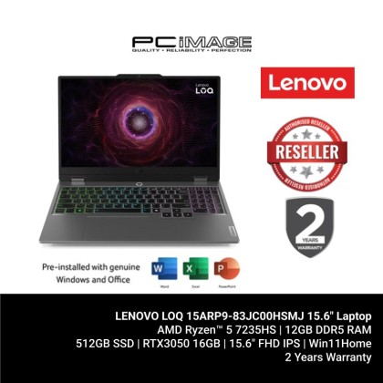 LENOVO LOQ 15ARP9-83JC00HSMJ 15.6" Laptop Luna Grey (R5-7235HS, 12GB DDR5, 512GB SSD, RTX3050 6GB, 15.6" FHD IPS, Win11H, OfficeHome24, 2YW) LENOVO LOQ 15ARP9-83JC00HSMJ 15.6" Laptop Luna Grey (R5-7235HS, 12GB DDR5, 512GB SSD, RTX3050 6GB, 15.6" FHD IPS, Win11H, OfficeHome24, 2YW)