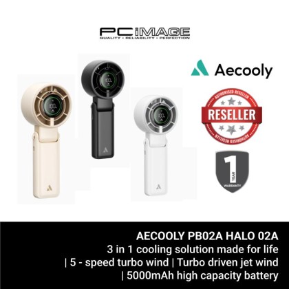 AECOOLY PB02A HALO 02A FOLDABLE HANDHELD FAN/ 5000MAH/ 5 GEARS/ 1YW - BEIGE / BLACK / WHITE