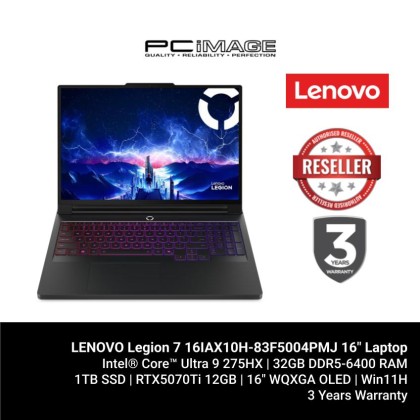 LENOVO Legion 7 16IAX10H-83F5004PMJ 16" Laptop Eclipse Black (U9-275HX, 32GB DDR5, 1TB SSD, GeForce RTX5070TI 12GB, 16" WQXGA OLED, Win11H, 3YW)