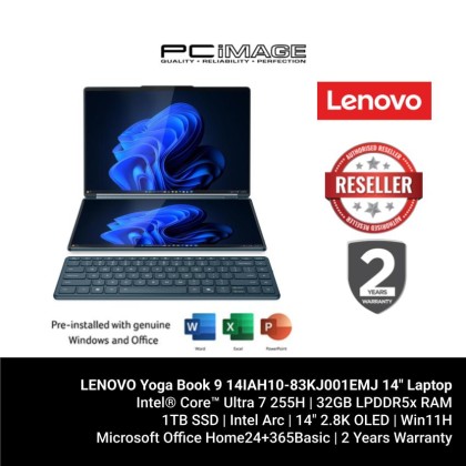 LENOVO Yoga Book 9 14IAH10-83KJ001EMJ 14" Laptop Tidal Teal (U7-255H, 32GB SSD, 1TB SSD, Intel Arc, 14" 2.8K WQXGA+ OLED, Win11, OfficeHNS24+M365B, 3YW LENOVO Yoga Book 9 14IAH10-83KJ001EMJ 14" Laptop Tidal Teal (U7-255H, 32GB SSD, 1TB SSD, Intel Arc, 14" 2.8K WQXGA+ OLED, Win11, OfficeHNS24+M365B, 3YW