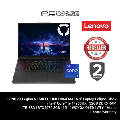 LENOVO Legion 5 15IRX10-83LY004EMJ 15.1" Laptop Eclipse Black (i9-14900HX, 32GB DDR5, 1TB SSD, GeForce RTX5070 8GB, 15.1" WQXGA OLED, Win11H, 2YW) LENOVO Legion 5 15IRX10-83LY004EMJ 15.1" Laptop Eclipse Black (i9-14900HX, 32GB DDR5, 1TB SSD, GeForce RTX5070 8GB, 15.1" WQXGA OLED, Win11H, 2YW)