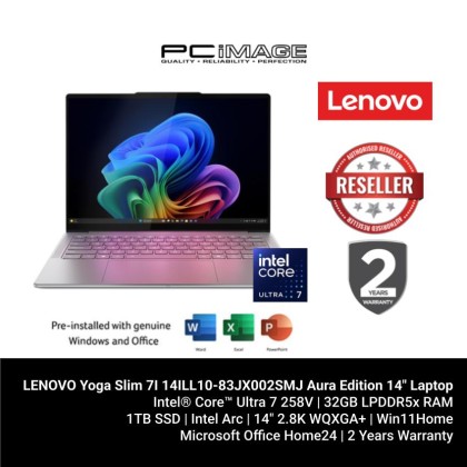 LENOVO Yoga Slim 7I 14ILL10-83JX002SMJ Aura Edition 14" Laptop Luna Grey (U7-258V, 32GB DDR5, 1TB SSD, Intel ARC, 14" 2.8K WQXGA+, Win11H, OfficeHome24+AI Now, 3YW) LENOVO Yoga Slim 7I 14ILL10-83JX002SMJ Aura Edition 14" Laptop Luna Grey (U7-258V, 32GB DDR5, 1TB SSD, Intel ARC, 14" 2.8K WQXGA+, Win11H, OfficeHome24+AI Now, 3YW)