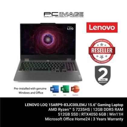 LENOVO LOQ 15ARP9-83JC00LEMJ 15.6" Gaming Laptop Luna Grey (R5-7235HS, 12GB DDR5, 512GB SSD, RTX4050 6GB, 15.6" FHD 144HZ, Win11H, OfficeHome24) LENOVO LOQ 15ARP9-83JC00LEMJ 15.6" Gaming Laptop Luna Grey (R5-7235HS, 12GB DDR5, 512GB SSD, RTX4050 6GB, 15.6" FHD 144HZ, Win11H, OfficeHome24)