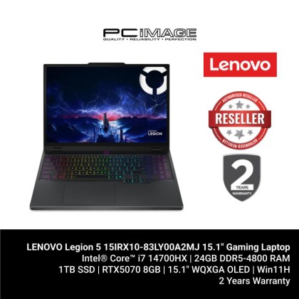 LENOVO Legion 5 15IRX10-83LY00A2MJ 15.1" Gaming Laptop Eclipse Black (i7-14700HX, 24GB DDR5, 1TB SSD, GeForce RTX5070 8GB, 15.1" WQXGA OLED, Win11H, 2YW) LENOVO Legion 5 15IRX10-83LY00A2MJ 15.1" Gaming Laptop Eclipse Black (i7-14700HX, 24GB DDR5, 1TB SSD, GeForce RTX5070 8GB, 15.1" WQXGA OLED, Win11H, 2YW)