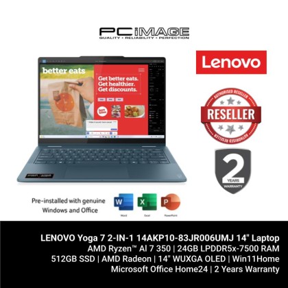 LENOVO Yoga 7 2-IN-1 14AKP10-83JR006UMJ 14" Laptop Tidal Teal (R7-350, 24GB DDR5, 512GB SSD, Radeon, 14" WUXGA OLED, Win11H, OfficeHome24, 2YW) LENOVO Yoga 7 2-IN-1 14AKP10-83JR006UMJ 14" Laptop Tidal Teal (R7-350, 24GB DDR5, 512GB SSD, Radeon, 14" WUXGA OLED, Win11H, OfficeHome24, 2YW)