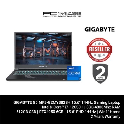 GIGABYTE G5 MF5-G2MY383SH 15.6" Gaming Laptop (i7-12650H, 8GB DDR5, 512GB SSD, RTX4050 6GB, 15.6" FHD 144HZ, Win11H, 2YW)