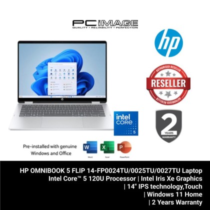 HP OMNIBOOK 5 FLIP 14-FP0025TU/14-FP0027TU I5-1334U/16GB LPDDR5 5200/512GB/INTEL IRIS XE/14" 2K TOUCH IPS 300NIT/W11H/MS24+365 BASIC/2YW