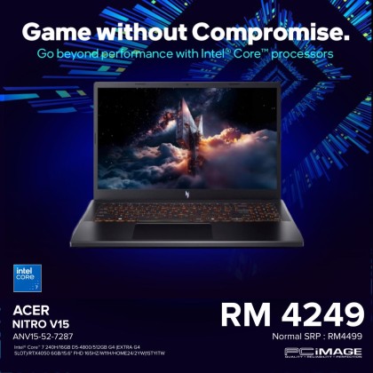 ACER Nitro V 15 ANV15-52-7287 15.6" Laptop Black (C7-240H, 16GB DDR5, 512GB SSD, GeForce RTX4050 6GB, 15.6" FHD 165HZ, Win11H, OfficeHome24, 2YW)