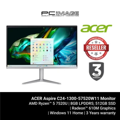 ACER Aspire C24-1300-57520W11 (R5-7520U, 8GB DDR5, 512GB SSD, Radeon, 23.8" NT, Win11H, OfficeHome24, 3YW)