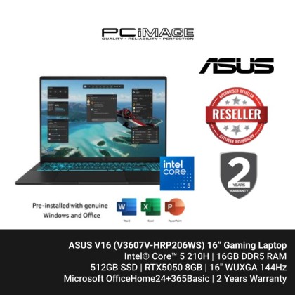 ASUS V16 (V3607V-HRP206WS) GeForce RTX™ 5050 8GB (C5-210H, 16GB DDR5, 512GB SSD, 16" WUXGA 144HZ, Win11, OfficeHNS24+365Basic, 2YW) ASUS V16 (V3607V-HRP206WS) GeForce RTX™ 5050 8GB (C5-210H, 16GB DDR5, 512GB SSD, 16" WUXGA 144HZ, Win11, OfficeHNS24+365Basic, 2YW)