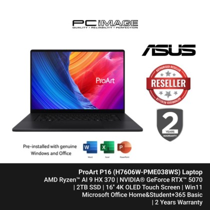 ProArt P16 (H7606W-PME038WS) 16'' OLED Touch/Ryzen AI 9 HX370/32G/2T/RTX5070/4K OLED/Microsoft Office Home 2024 + M365 Basic Laptop