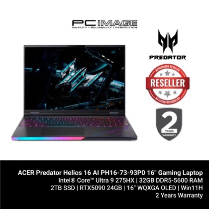 ACER Predator Helios 16 AI PH16-73-93P0 16" Gaming Laptop Black (U9 275HX, 32GB DDR5, 2TB SSD, GeForce RTX5090 24GB, 16" WQXGA 240Hz, Win11H, 2YW)