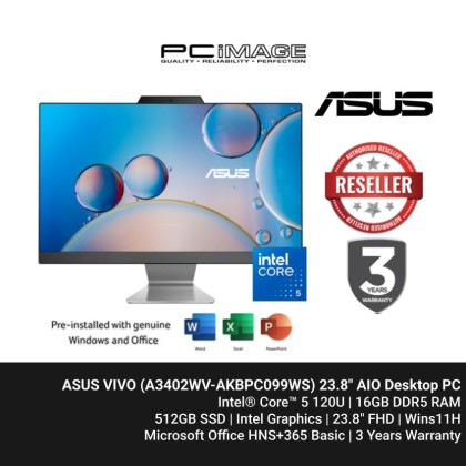 ASUS VIVO (A3402WV-AKBPC099WS) C5-120U, 16GB DDR5, 512GB SSD, Intel, 23.8" FHD, Win11H, OfficeHSN24+365Basic, 3YW, Black [ TNG RM80 ]