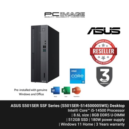 ASUS S501SER SSF Series (S501SER-514500005WS) i5-14500/8G/512G/OPI/M365/HDD kit/180W/3Y OSS/Wired KBM Desktop