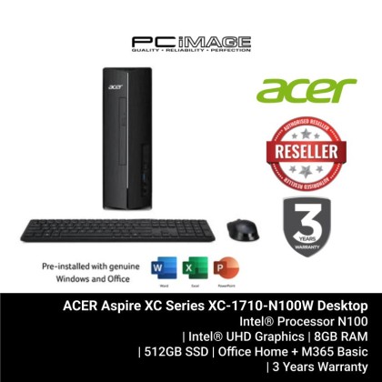 ACER ASPIRE XC-1710-N100W/N100/8GB D4/512GB G4/UHD/W11H/HOME24/3YWOS/WIFI 6 (WIRED KB+M) Desktop