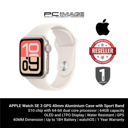 [ PRE-ORDER ] APPLE Watch SE 3 GPS 40mm Starlight Aluminium Case with Starlight Sport Band