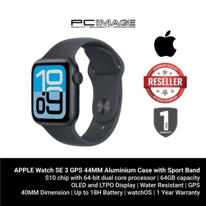 [ PRE-ORDER ] APPLE Watch SE 3 GPS 44mm Midnight Aluminium Case with Midnight Sport Band