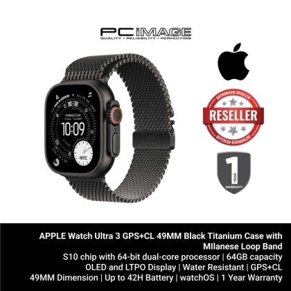 [ PRE-ORDER] APPLE Watch Ultra 3 GPS+CL 49MM Black Titanium Case with Titanium Milanese Loop Band