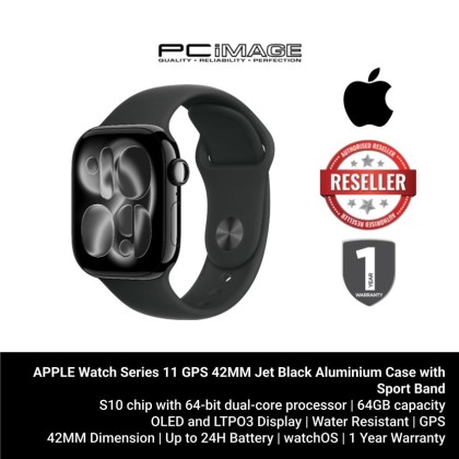 [ PRE-ORDER] APPLE Watch Series 11 GPS 42MM Jet Black Aluminium Case with Sport Band