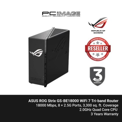 ASUS ROG Strix GS-BE18000 WiFi 7 Tri-band Router, 18000 Mbps, 8× 2.5G Ports,2.0GHz Quad Core,3 YW