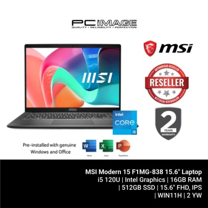 MSI MODERN 15 F1MG-838MY CORE 5-120U/2*8GB 3200MHZ/512GB SSD/INTEL UHD/15.6" FHD/W11H/HOME24/2YW/PLATINUM GRAY LAPTOP