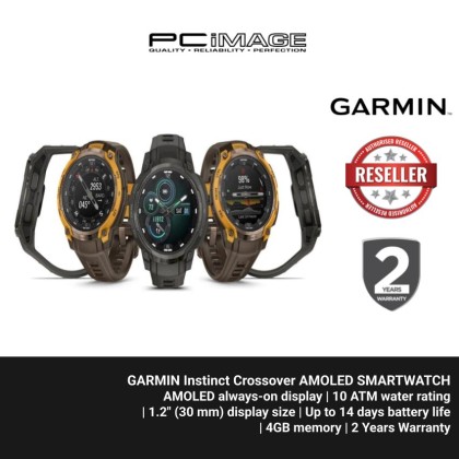 GARMIN INSTINCT CROSSOVER AMOLED | RUGGED HYBRID GPS SMARTWATCH W/ ANALOG HANDS | 1.2" AMOLED DISPLAY | UP TO 14 DAYS BATT | MIL-STD 810 | MULTI-BAND GPS | HRV/SLEEP/BODY BATT | 2YW