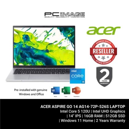 ACER ASPIRE GO 14 AG14-72P-526S/CORE 5 120U/16GB D4-3200/512GB G4/UHD/14" WUXGA/W11H/HOME24/2YW(1STYITW)/PURE SILVER LAPTOP ACER ASPIRE GO 14 AG14-72P-526S/CORE 5 120U/16GB D4-3200/512GB G4/UHD/14" WUXGA/W11H/HOME24/2YW(1STYITW)/PURE SILVER LAPTOP