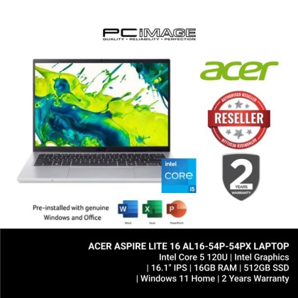 ACER ASPIRE LITE 16 AL16-54P-54PX/CORE 5 120U/16GB D5/512GB G4/UHD/16" WUXGA IPS/W11H/HOME24/2YW(1STYITW)/PURE SILVER LAPTOP