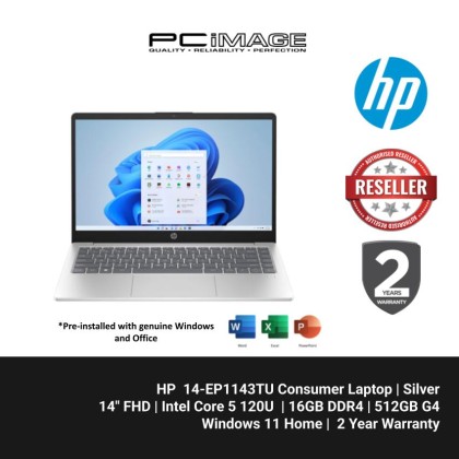 HP LAPTOP 14-EP1143TU/CORE 5-120U/2*8GB D4-3200/512GB /INTEL 14" FHD IPS/W11H/HOME24/SILVER/2YW