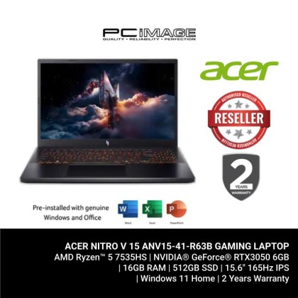 ACER NITRO V 15 ANV15-41-R63B/R5-7535HS/16GB D5-5200/512GB G4(EXTRA SLOT)/RTX3050 6GB/15.6" FHD 165HZ/W11H/HOME24/2YW GAMING LAPTOP