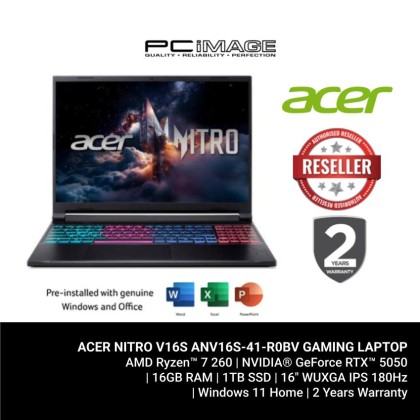 ACER NITRO V16S ANV16S-41-R0BV R7 260/16GB D5-5600/1TB G4/RTX5050 8GB/16" WUXGA 180HZ/W11H/HNS24/2YW GAMING LAPTOP