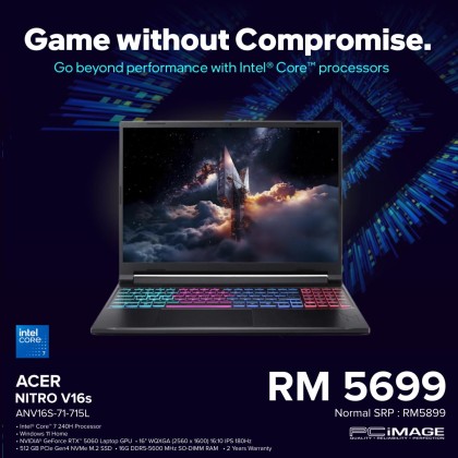 ACER NITRO V16S ANV16S-71-715L GeForce RTX™ 55060 CORE 7 240H/16GB D5-5600/512GB G4/RTX5060 8GB/16" WUXGA 180HZ/W11H/HNS24/2YW(1STYITW)/BLACK Gaming Laptop ACER NITRO V16S ANV16S-71-715L GeForce RTX™ 55060 CORE 7 240H/16GB D5-5600/512GB G4/RTX5060 8GB/16" WUXGA 180HZ/W11H/HNS24/2YW(1STYITW)/BLACK Gaming Laptop