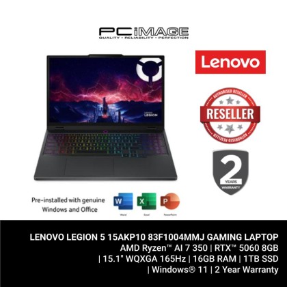 LENOVO LEGION 5 15AKP10 83F1004MMJ AI R7-350/2*16GB D5-5600/1TB G4(EXTRA SLOT)/RTX5060 8GB/15.1" WQXGA OLED 165HZ/W11/LENOVO AI NOW/2YWUS/24-ZONE RGB BACKLIT/ECLIPSE BLACK GAMING LAPTOP