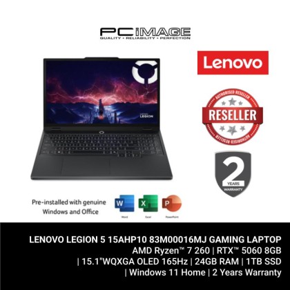 LENOVO LEGION 5 15AHP10 83M00016MJ/R7 260/24GB D5-5600/1TB G4(EXTRA G4)/RTX5060 8GB/15.1" WQXGA OLED 165HZ/W11H/LENOVO AI NOW/2YWUS/24-ZONE RGB BACKLIT/ECLIPSE BLACK GAMING LAPTOP LENOVO LEGION 5 15AHP10 83M00016MJ/R7 260/24GB D5-5600/1TB G4(EXTRA G4)/RTX5060 8GB/15.1" WQXGA OLED 165HZ/W11H/LENOVO AI NOW/2YWUS/24-ZONE RGB BACKLIT/ECLIPSE BLACK GAMING LAPTOP