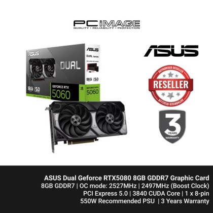 ASUS Dual Geforce RTX5080 8GB GDDR7 Graphic Card (DUAL-RTX5060-8GB)