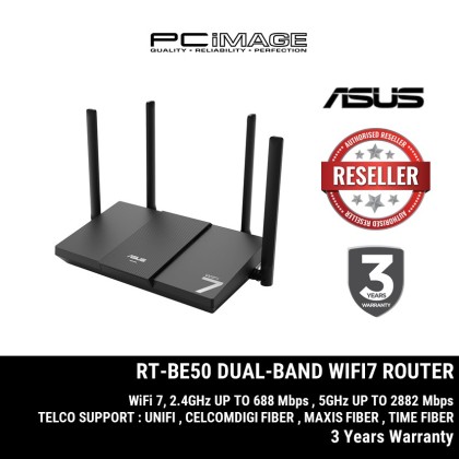 ASUS ASUS RT-BE50 BE3600 DUAL BAND WIFI 7 ROUTER FOR TELCO UNIFI TM, MAXIS FIBER, TIME FIBER, CELCOMDIGI FIBER