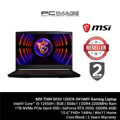 MSI THIN GF63 12UCX-3416MY I5-12450H/8GB 3200MHZ/1TB SSD/RTX2050 4GB/15.6" FHD 144HZ/W11H/2YW/BLACK MSI THIN GF63 12UCX-3416MY I5-12450H/8GB 3200MHZ/1TB SSD/RTX2050 4GB/15.6" FHD 144HZ/W11H/2YW/BLACK