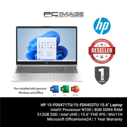HP 15-FD0471TU/15-FD0453TU 15.6" Laptop (N100, 8GB DDR4, 512GB SSD, Intel UHD, 15.6" FHD, Win11H, OfficeHome24, 1YW)