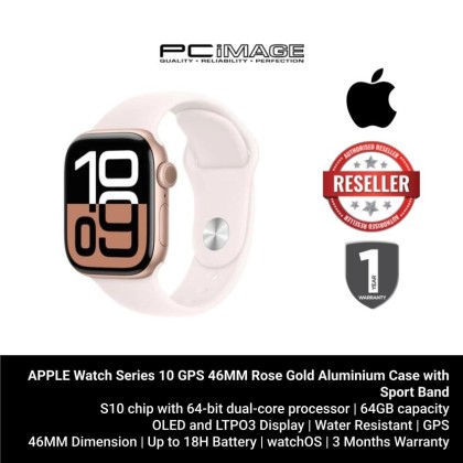 APPLE Watch Series 10 GPS 46MM Rose Gold Aluminium Case with Light Blush Sport Band (S/M) APPLE Watch Series 10 GPS 46MM Rose Gold Aluminium Case with Light Blush Sport Band (S/M)