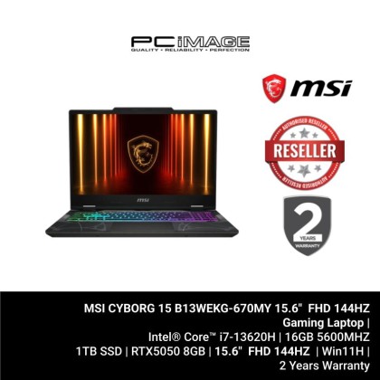 MSI Cyborg 15 B13WEKG-670MY 15.6" FHD 144HZ Gaming Laptop/Intel® Core™ i7-13620H/16GB 5600MHZ/1TB SSD/RTX5050 8GB/W11/2YW 