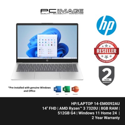 HP LAPTOP 14-EM0092AU R3-7320U/8GB/512GB /14" FHD/W11H/HNS24/SILVER/2YW