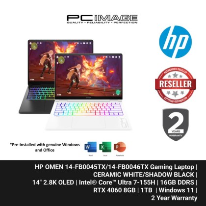 HP OMEN  (14-FB0045TX/14-FB0046TX/Ceramic White/Shadow black) Gaming Laptop ULTRA 7-155H/16GB DDR5 OB/1TB/RTX 4060 8GB/14" 2.8K OLED/W11H/HNS/2YR+ADP