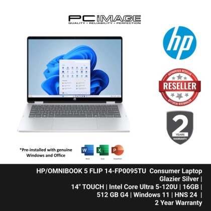 HP OMNIBOOK 5 FLIP 14-FP0095TU/CORE 5-120U/16GB/512GB G4/14" 2K TOUCH/W11H/HOME24/GLACIER SILVER /2YW HP OMNIBOOK 5 FLIP 14-FP0095TU/CORE 5-120U/16GB/512GB G4/14" 2K TOUCH/W11H/HOME24/GLACIER SILVER /2YW