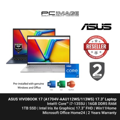 ASUS Vivobook 17 A1704V-AAU112WS/AAU113WS/ Intel Core i71355U/Core 7-150U/16GB/1TB SSD/ 17.3" FHD/Win11/HNS24/2YW